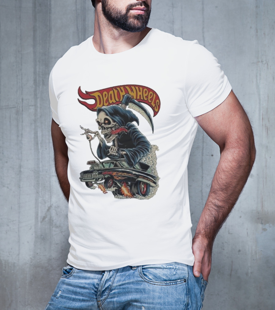 Deadly Wheels Krisna Okky Death Wheels Grim Reaper Driving Flaming Car T-Shirt