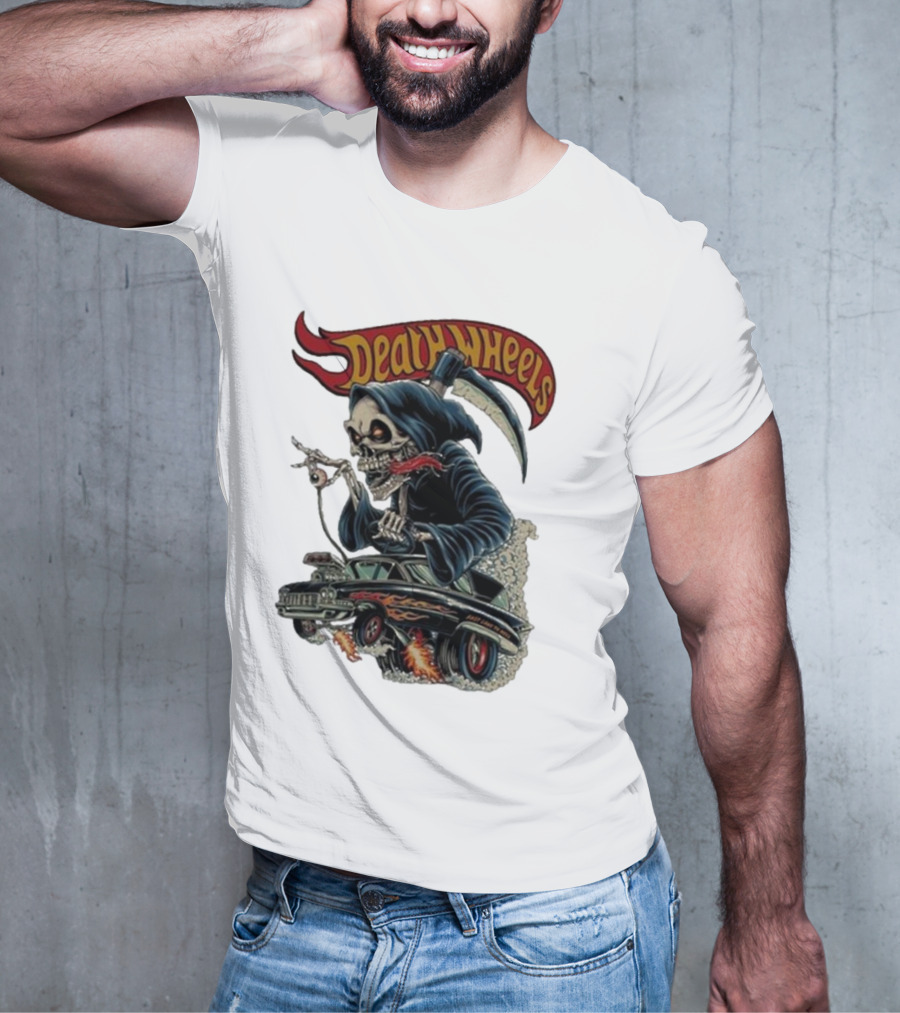 Deadly Wheels Krisna Okky Death Wheels Grim Reaper Driving Flaming Car T-Shirt