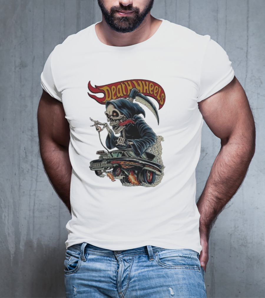 Deadly Wheels Krisna Okky Death Wheels Grim Reaper Driving Flaming Car T-Shirt