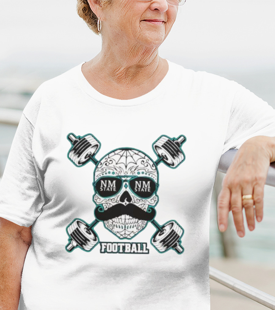 NM State Los Aggies Football Skull With Dumbbells T-Shirt