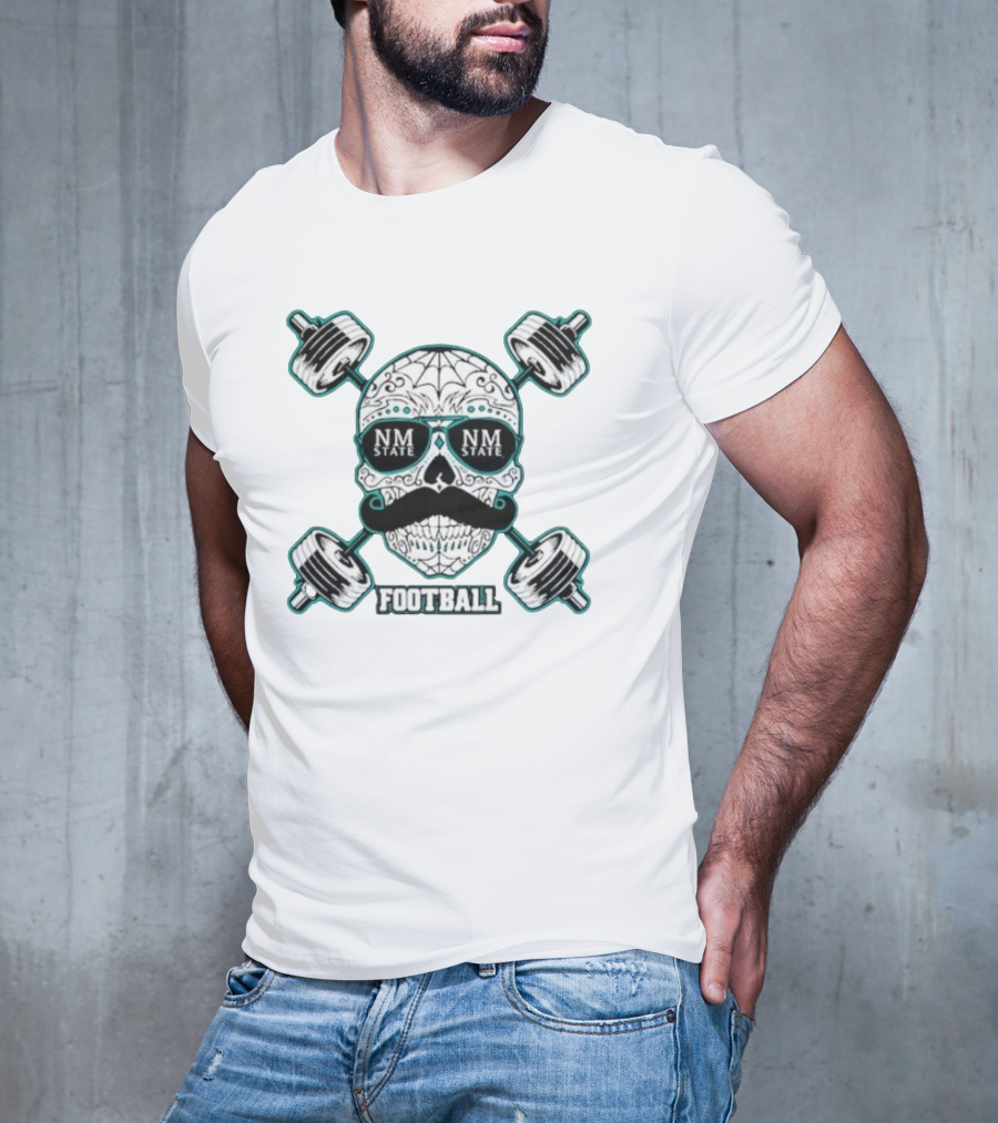 NM State Los Aggies Football Skull With Dumbbells T-Shirt