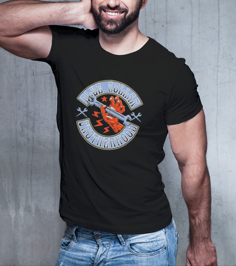 Ikhsan Blue Collar Brotherhood Wrench Fist And Stars T-Shirt