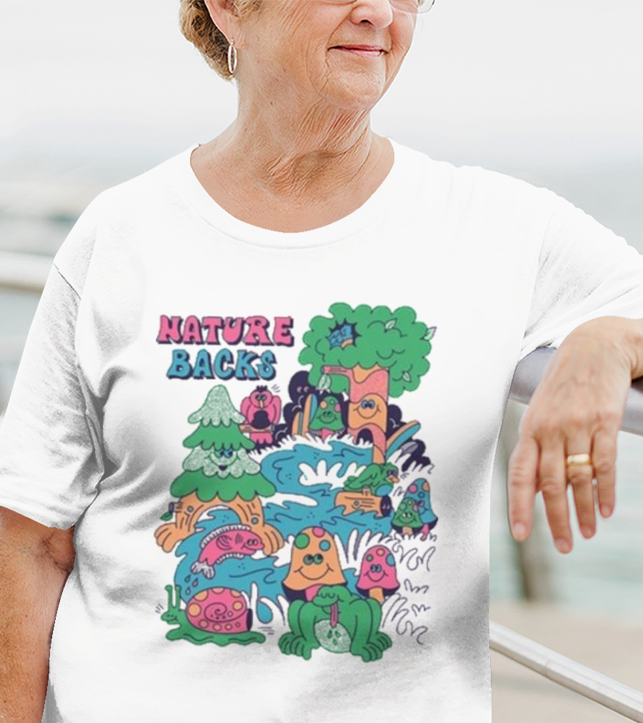 Nature Backs Funky Forest With Colorful Cartoon Animals And Trees T-Shirt