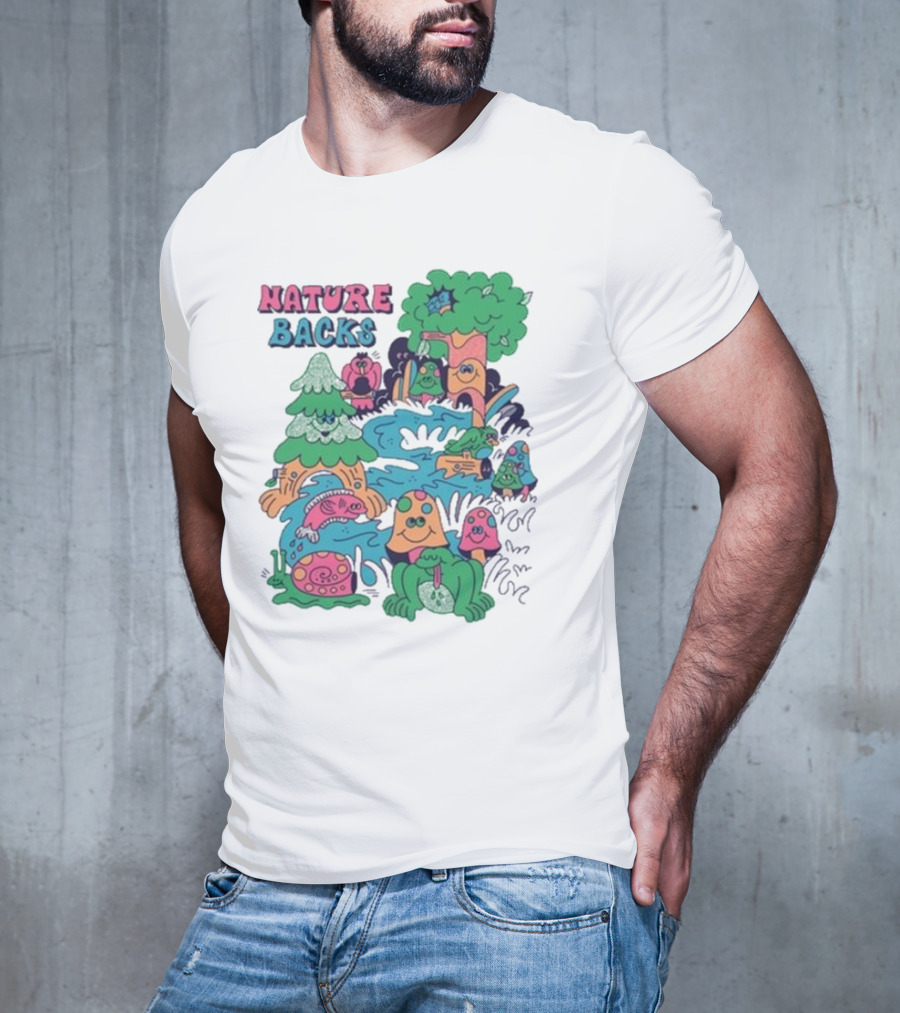 Nature Backs Funky Forest With Colorful Cartoon Animals And Trees T-Shirt