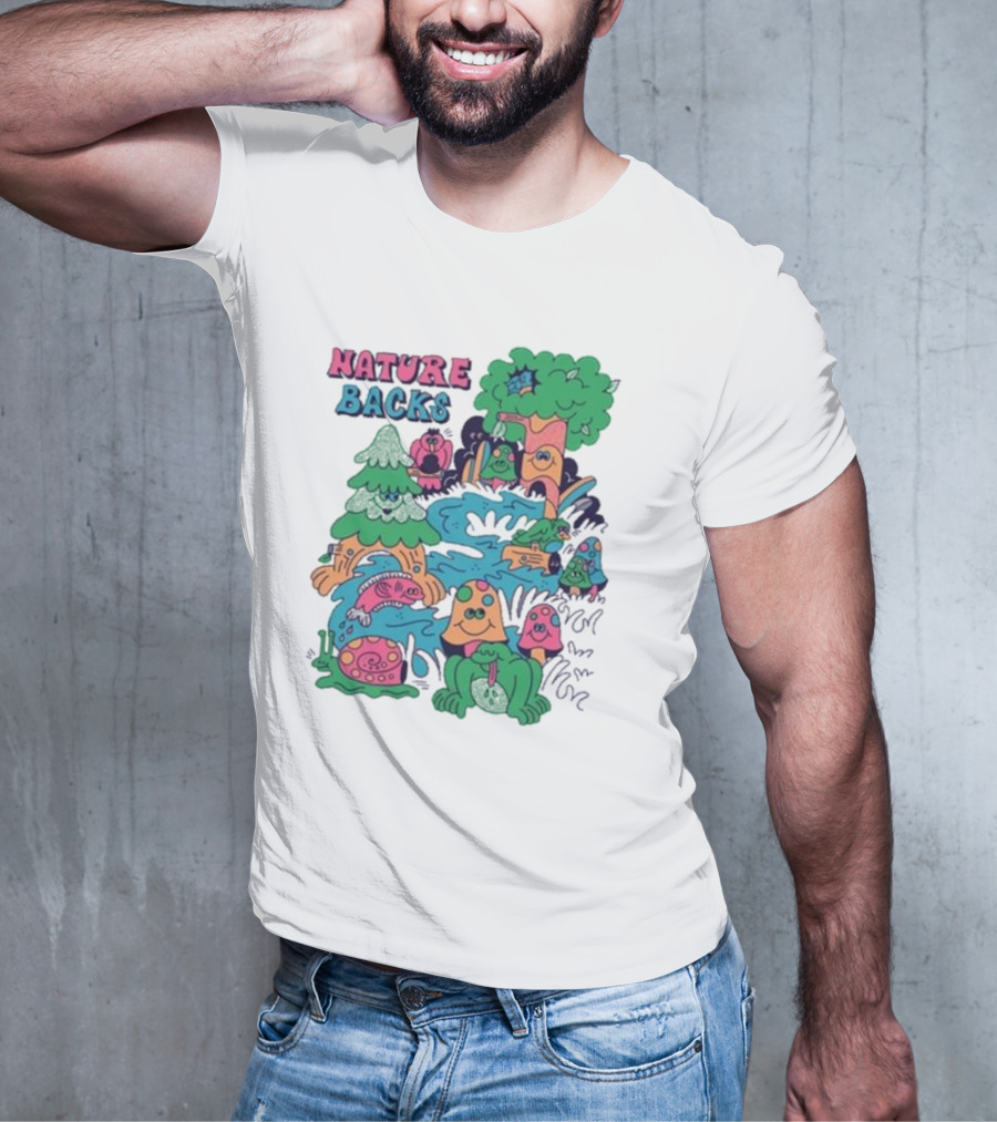 Nature Backs Funky Forest With Colorful Cartoon Animals And Trees T-Shirt