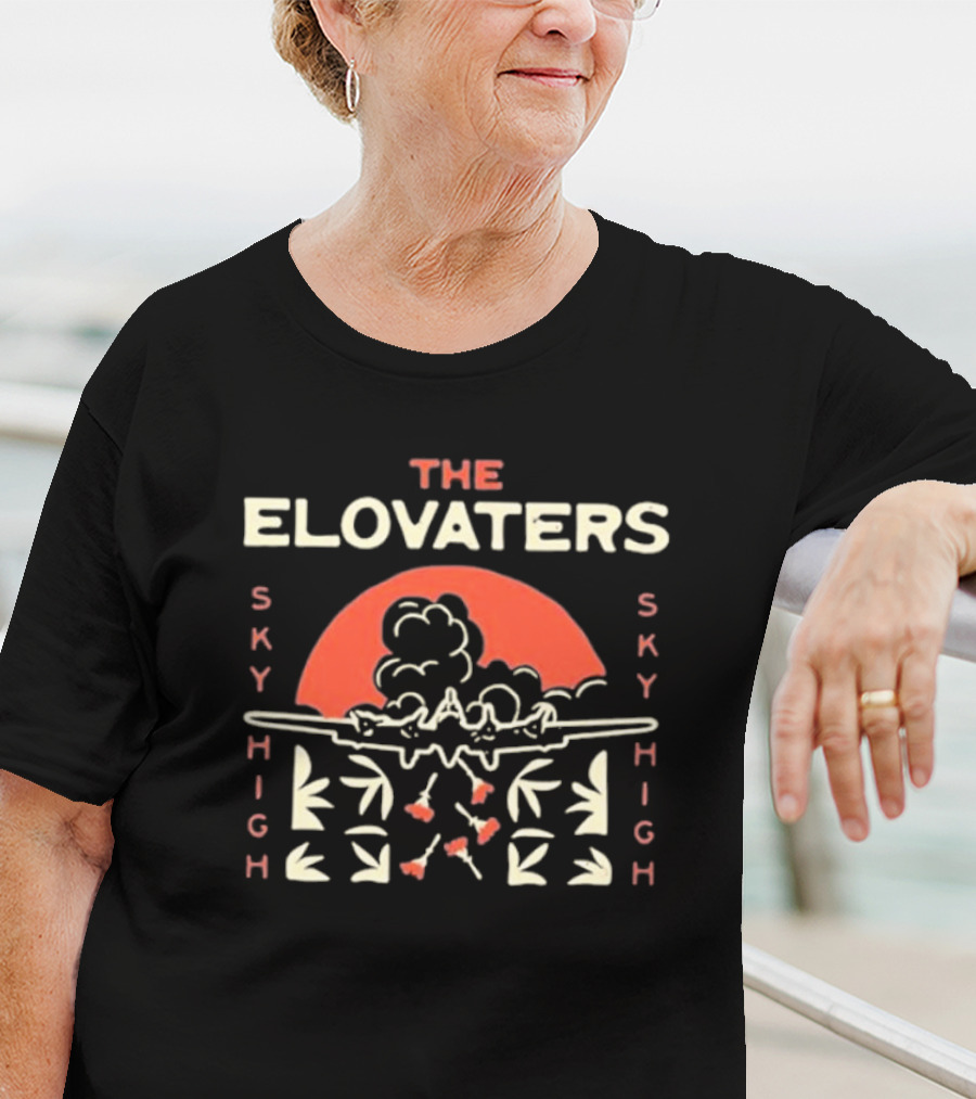 The Elovaters Sky High Airplane Sunset Floral Elements T-Shirt
