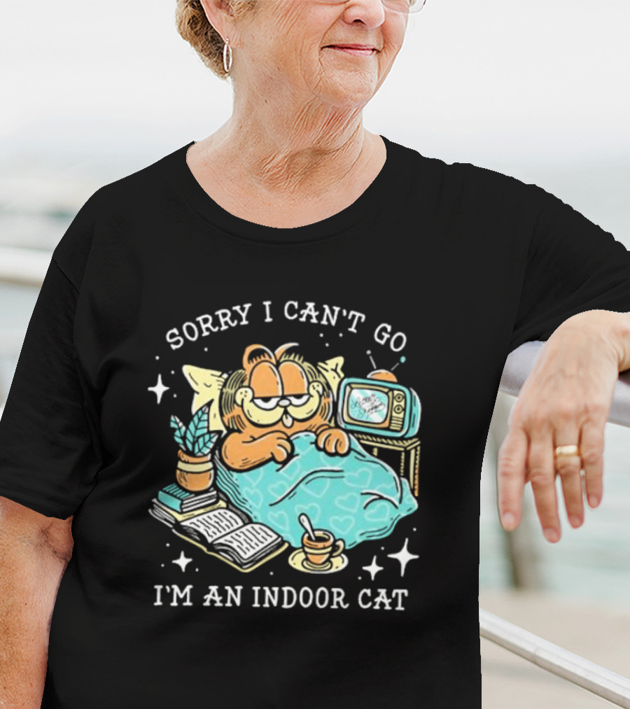 Sorry I Can’t Go I’m An Indoor Cat Funny Garfield Bedtime Relaxation T-Shirt