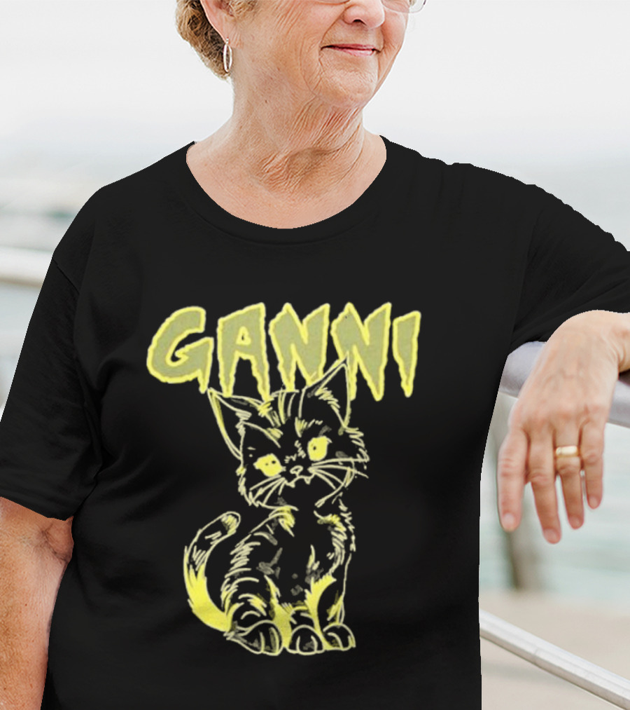 Ganni Relaxed Cat Graphic Yellow Neon T-Shirt