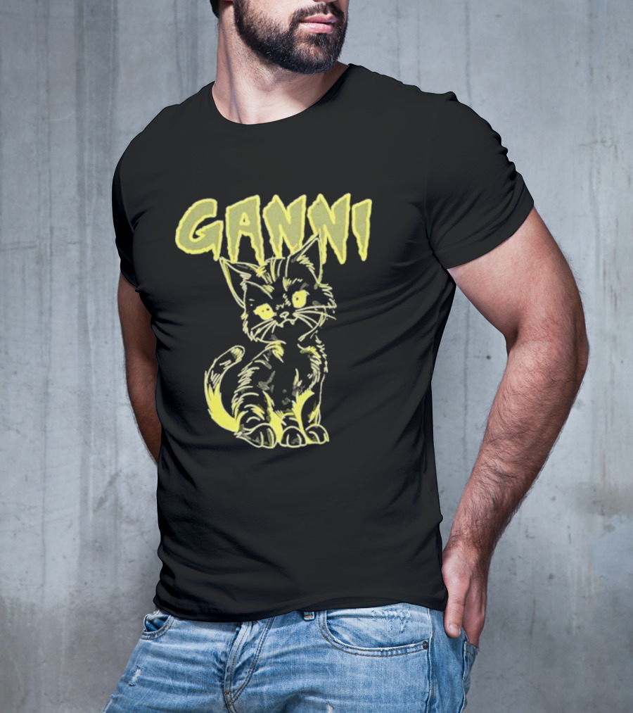 Ganni Relaxed Cat Graphic Yellow Neon T-Shirt