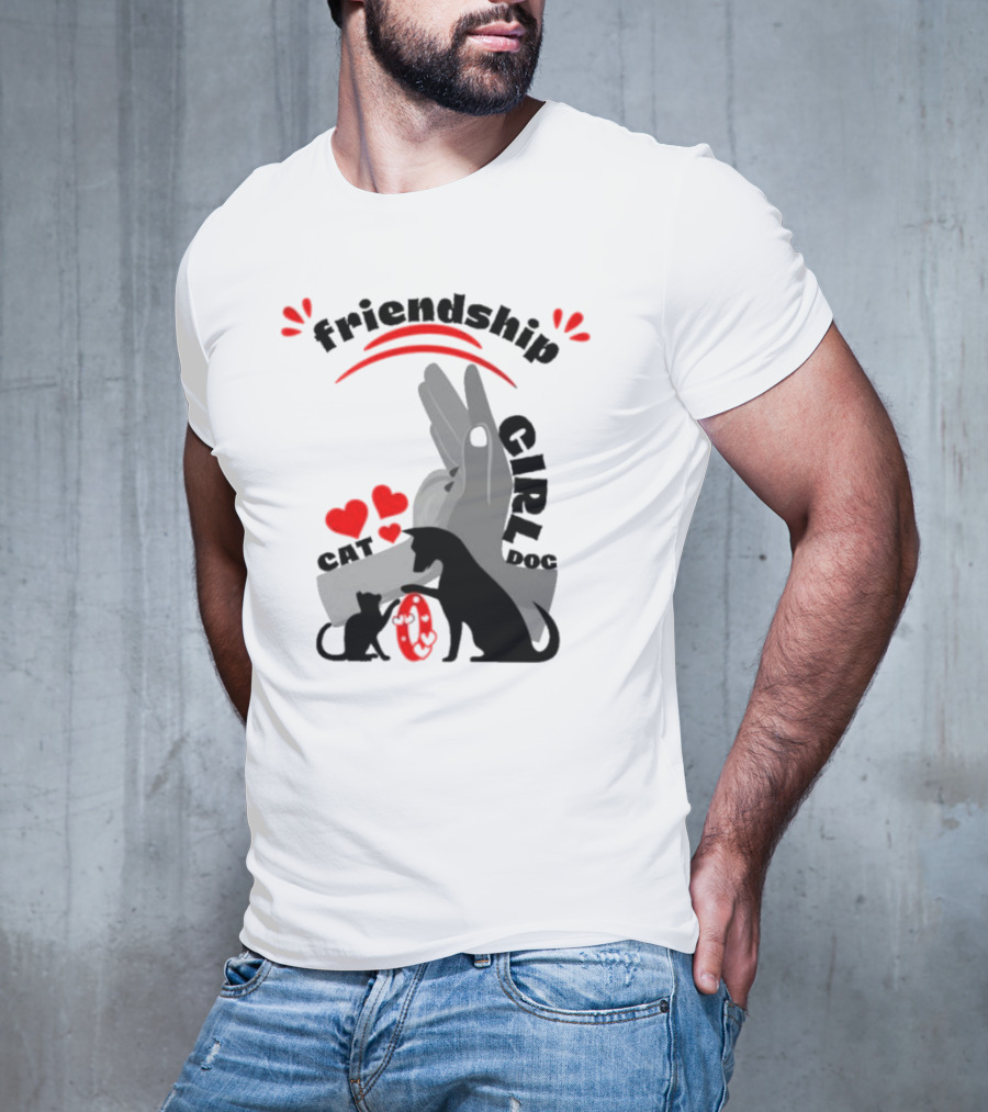 Friendship Girl Cat Dog Pet Pal Hearts T-Shirt