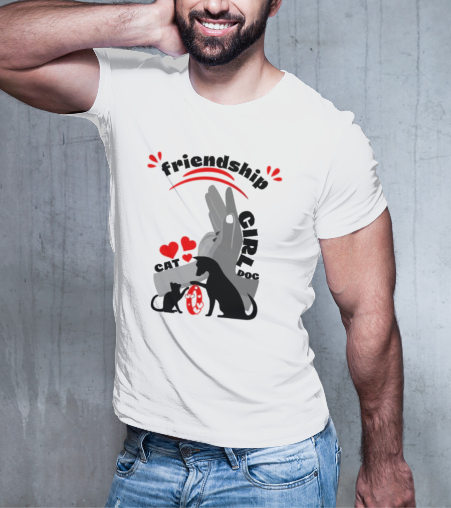 Friendship Girl Cat Dog Pet Pal Hearts T-Shirt