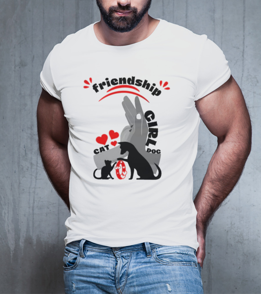 Friendship Girl Cat Dog Pet Pal Hearts T-Shirt
