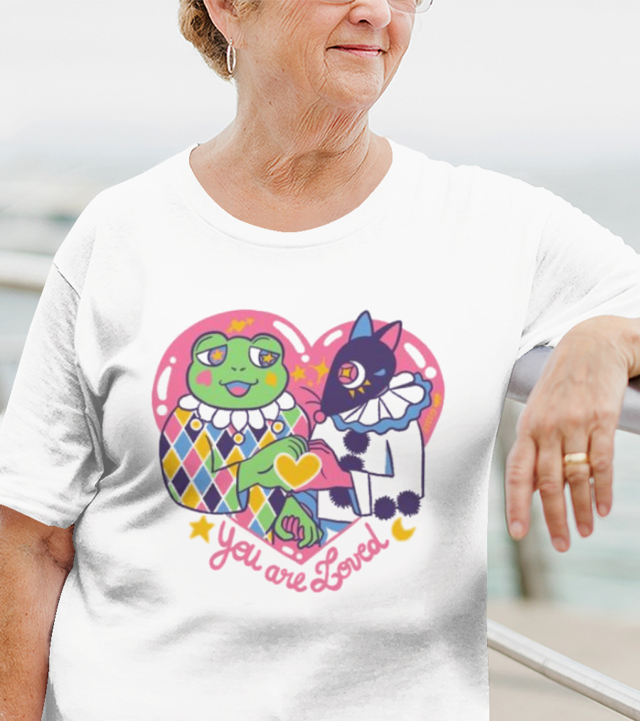 You Are Loved Harlequin X Pierrot Clown Heart Connection T-Shirt
