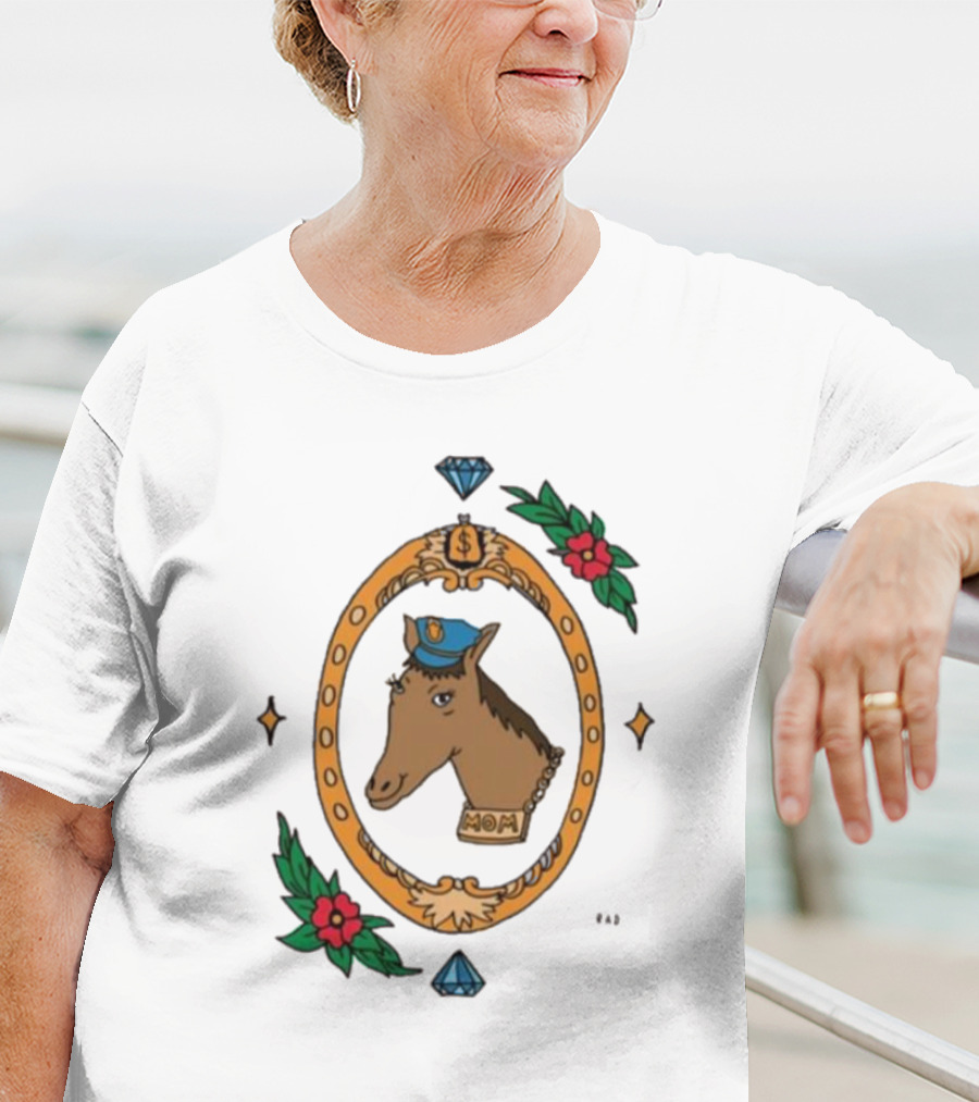 Horse Cop Mom Badge With Floral Ornament And Jewel Icons T-Shirt