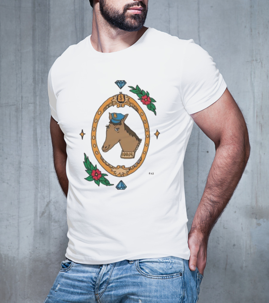 Horse Cop Mom Badge With Floral Ornament And Jewel Icons T-Shirt