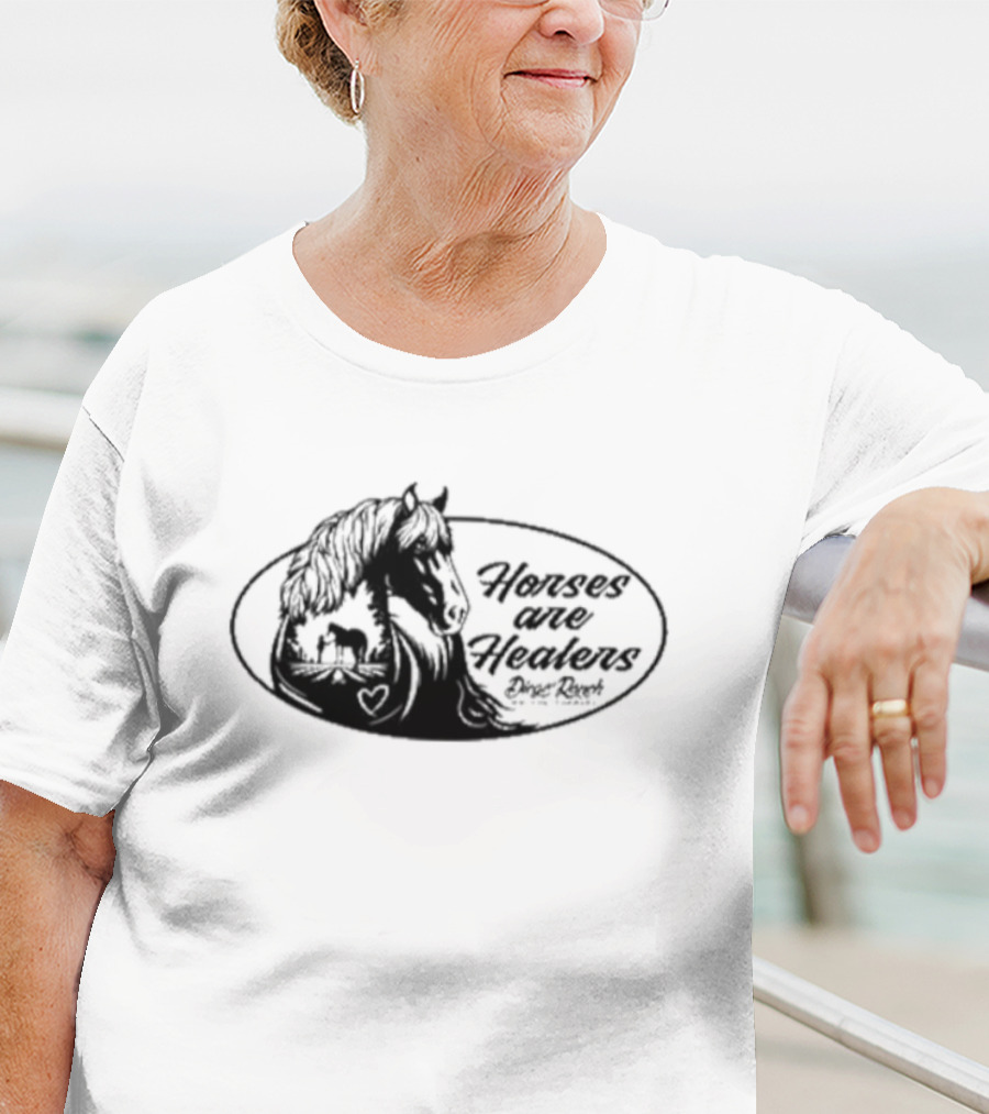 Horses Are Healers Diego Ranch Oval Horse Art With Heart And Foal T-Shirt