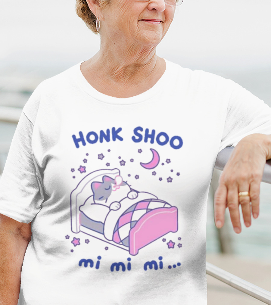 Honk Shoo Mi Mi Mi Cat Sleeping Under Moon And Stars T-Shirt