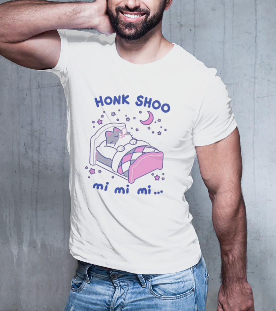 Honk Shoo Mi Mi Mi Cat Sleeping Under Moon And Stars T-Shirt