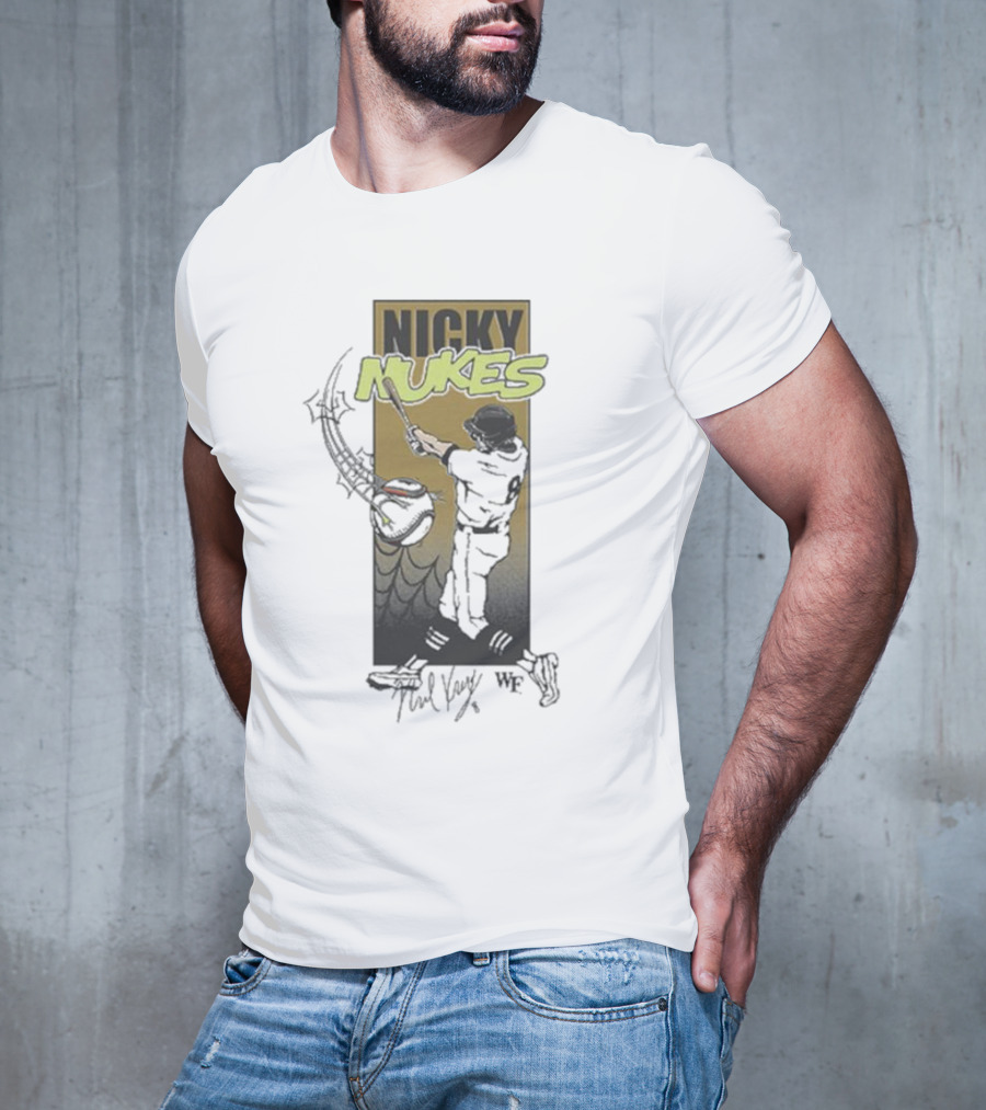 Nicky Nukes Baseball Player Batting With Spider T-Shirt