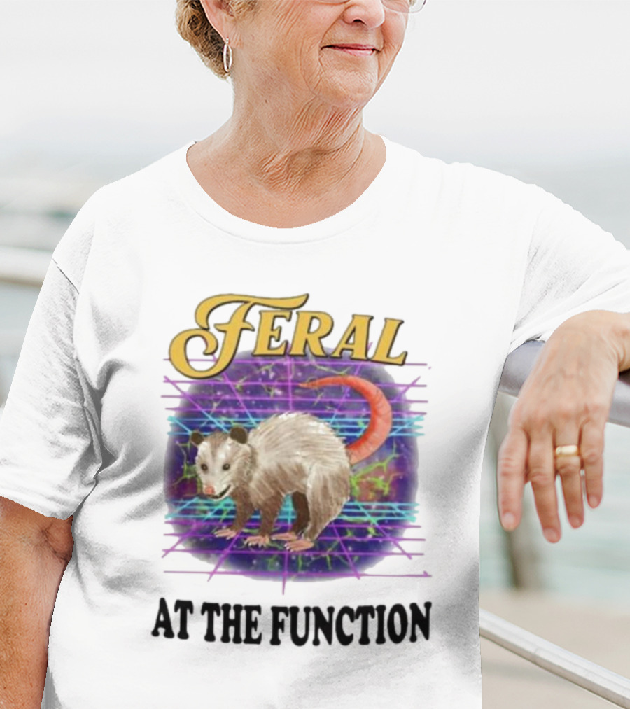 Feral At The Function Retro Possum Neon Grid T-Shirt