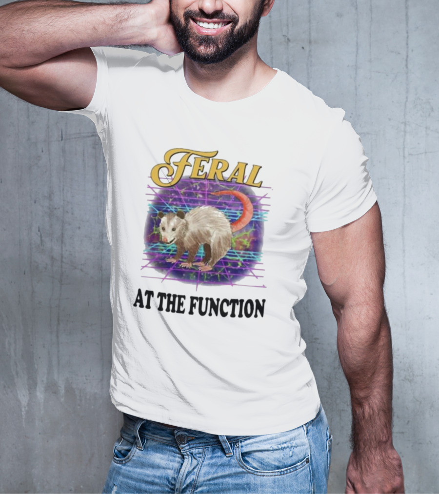 Feral At The Function Retro Possum Neon Grid T-Shirt