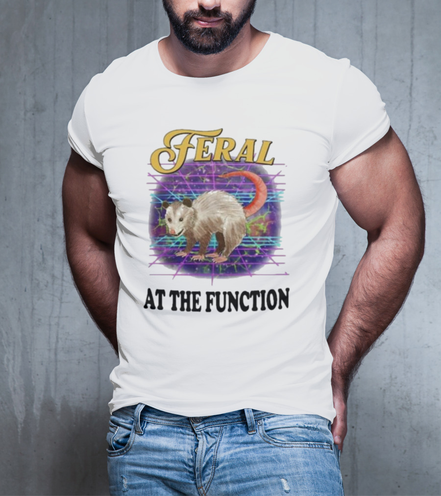 Feral At The Function Retro Possum Neon Grid T-Shirt