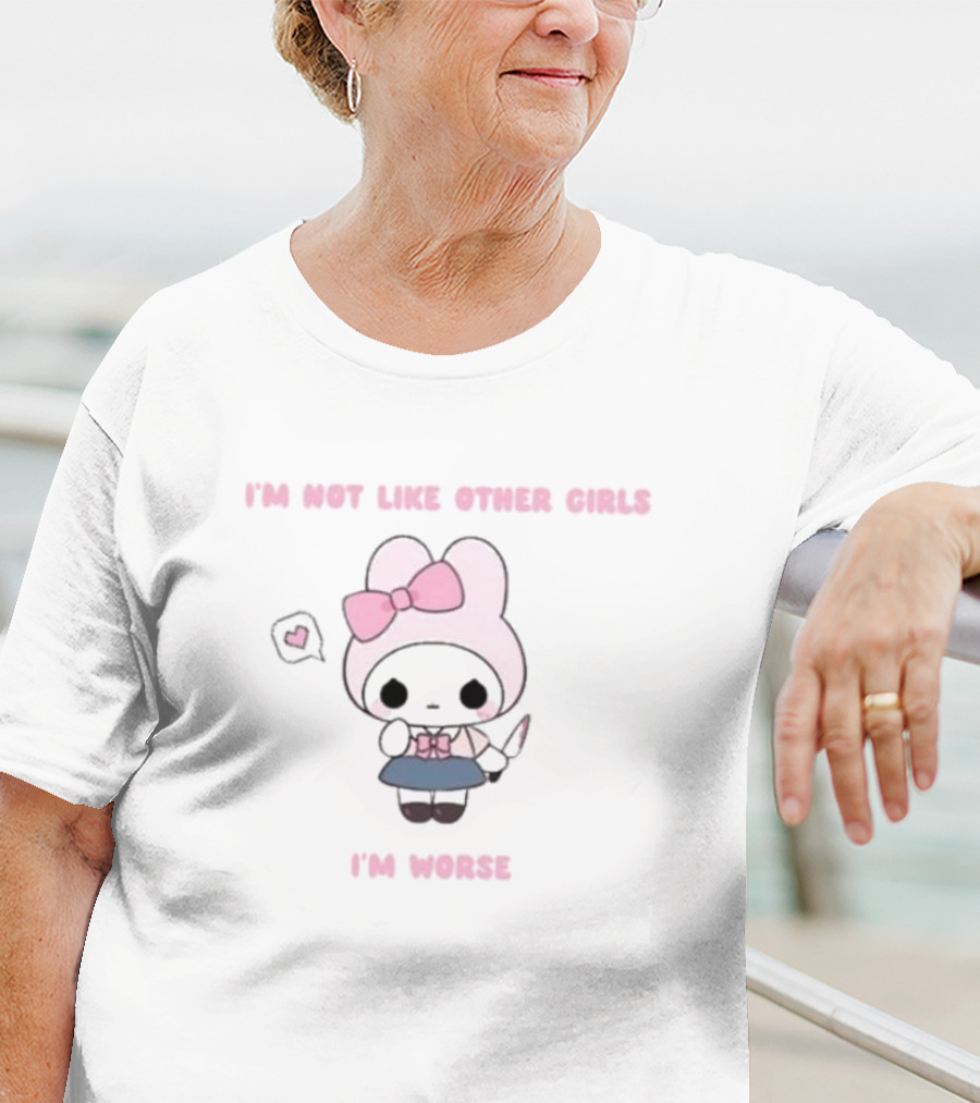 I’m Not Like Other Girls I’m Worse Cute Bunny Character Pink Bow T-Shirt