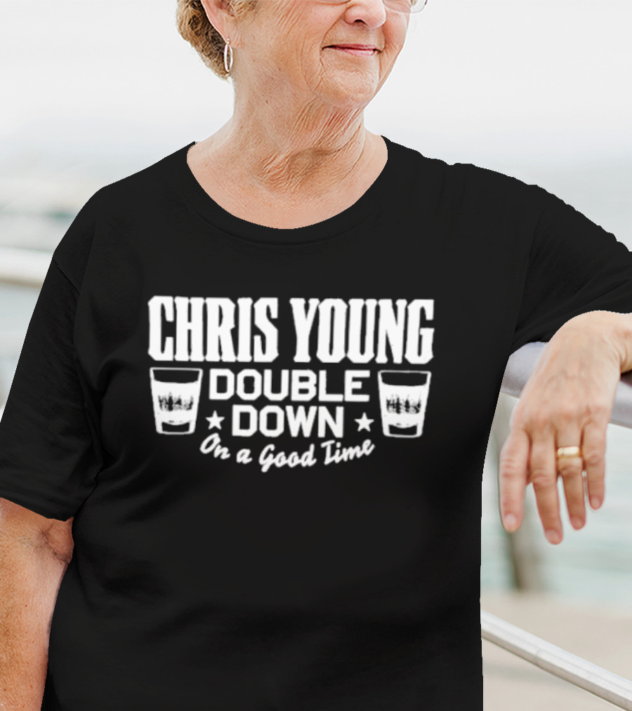 Chris Young Double Down On A Good Time Whiskey Glasses Stars T-Shirt