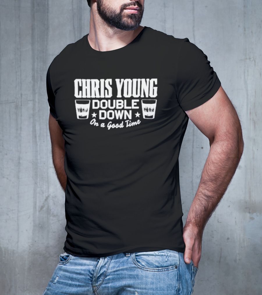 Chris Young Double Down On A Good Time Whiskey Glasses Stars T-Shirt