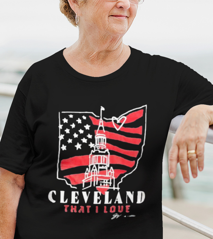 Cleveland That I Love American Flag Tower Ohio Heart Stars Stripes T-Shirt