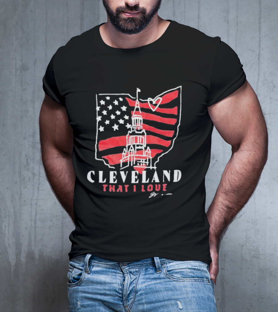 Cleveland That I Love American Flag Tower Ohio Heart Stars Stripes T-Shirt