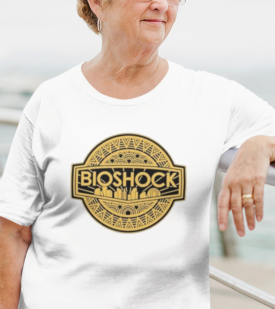 Bioshock Art Deco Golden Emblem With Cityscape T-Shirt