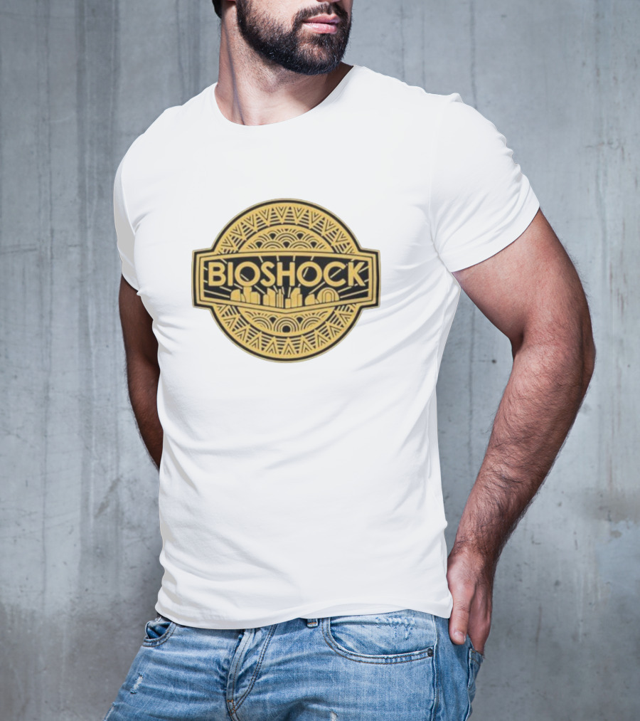 Bioshock Art Deco Golden Emblem With Cityscape T-Shirt