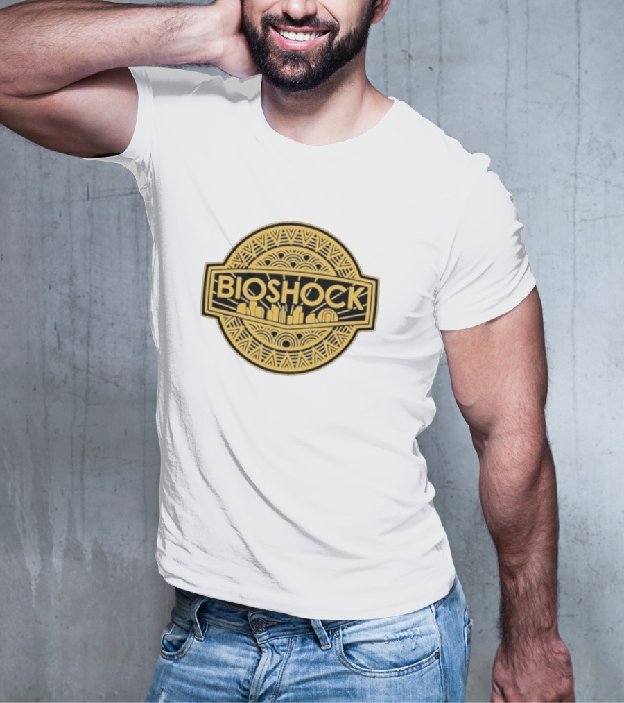 Bioshock Art Deco Golden Emblem With Cityscape T-Shirt
