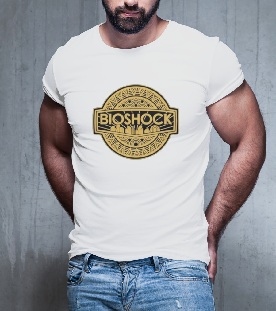 Bioshock Art Deco Golden Emblem With Cityscape T-Shirt