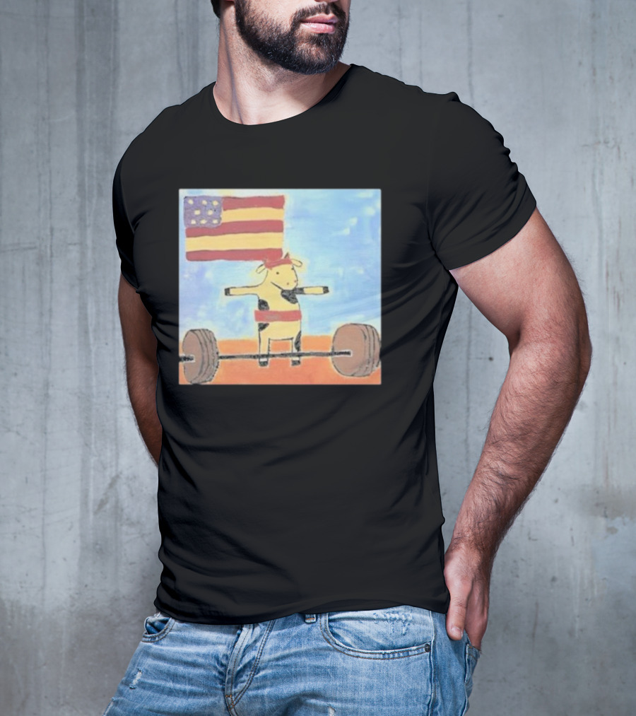 Lean Beef Patty American Flag Deadlifting Cow T-Shirt