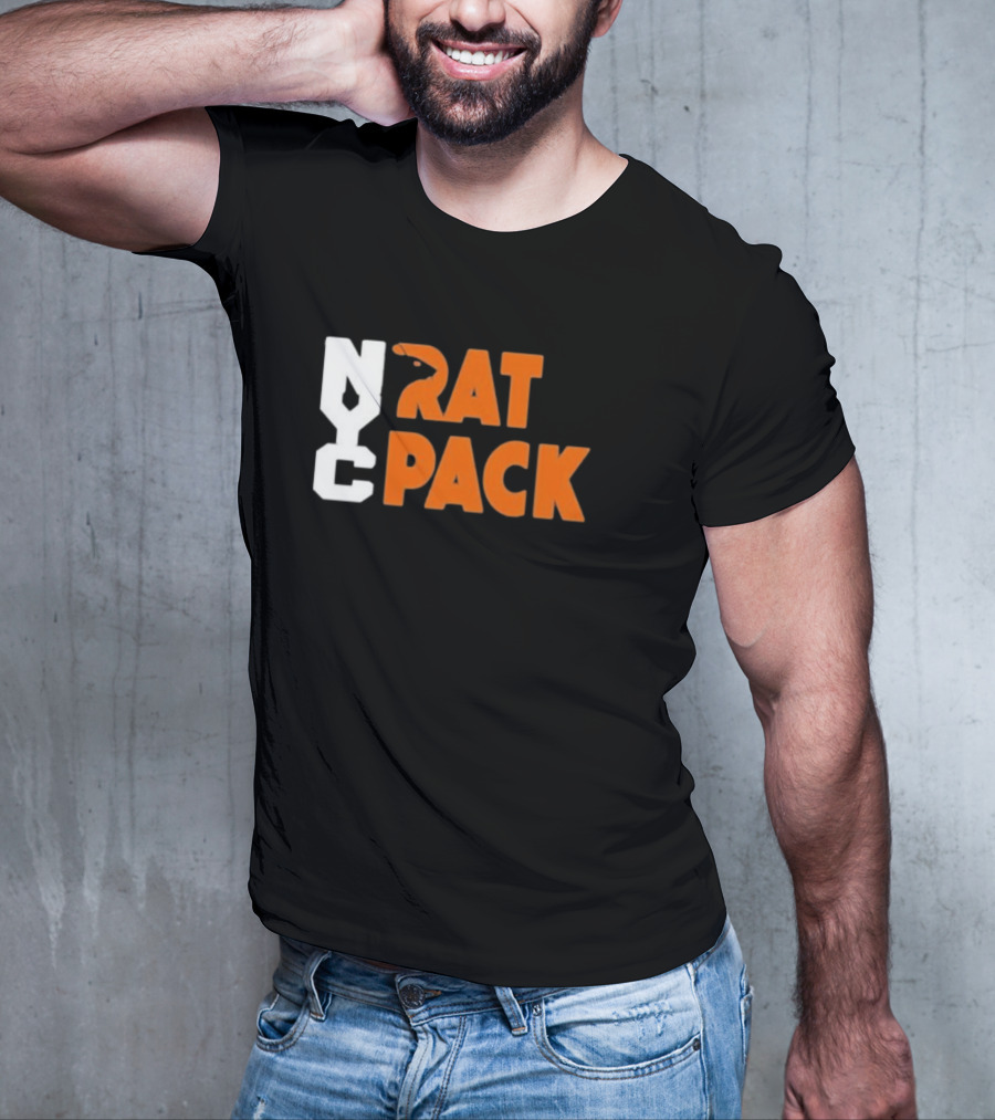 NYC Rat Pack Baseball Rat Typography T-Shirt