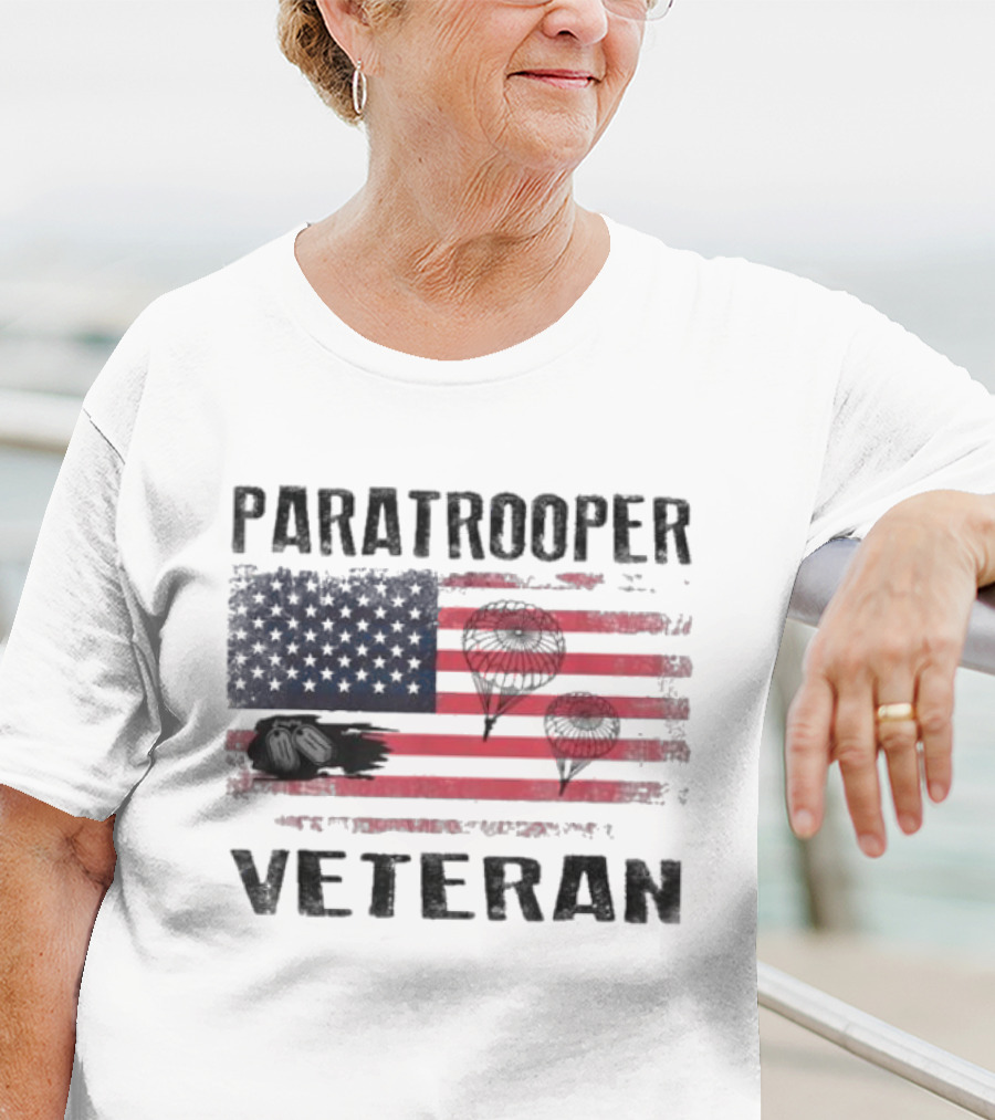 Paratrooper Veteran US Flag Tribute With Airborne T-Shirt