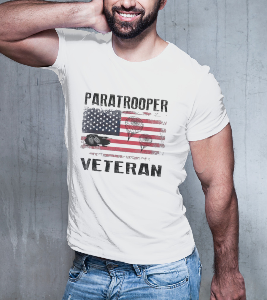 Paratrooper Veteran US Flag Tribute With Airborne T-Shirt
