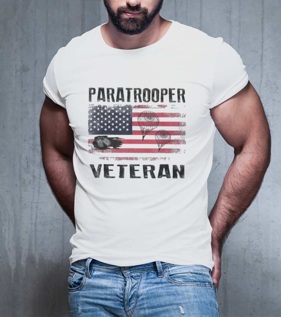 Paratrooper Veteran US Flag Tribute With Airborne T-Shirt