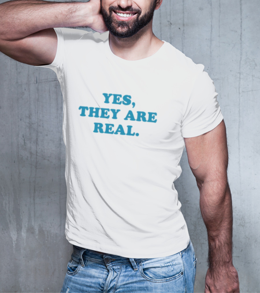 Mitchell Yes They Are Real Bold Blue Text T-Shirt