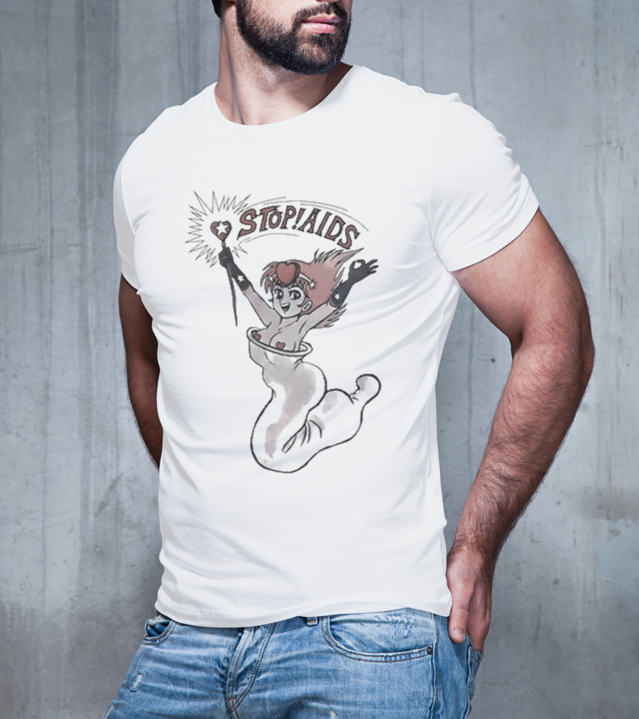 STOP AIDS Sailor Moon Wand Heart T-Shirt