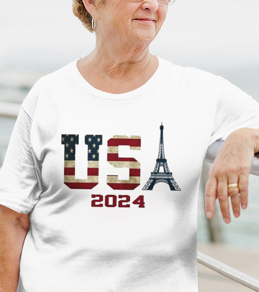 USA American Flag Eiffel Tower T-Shirt