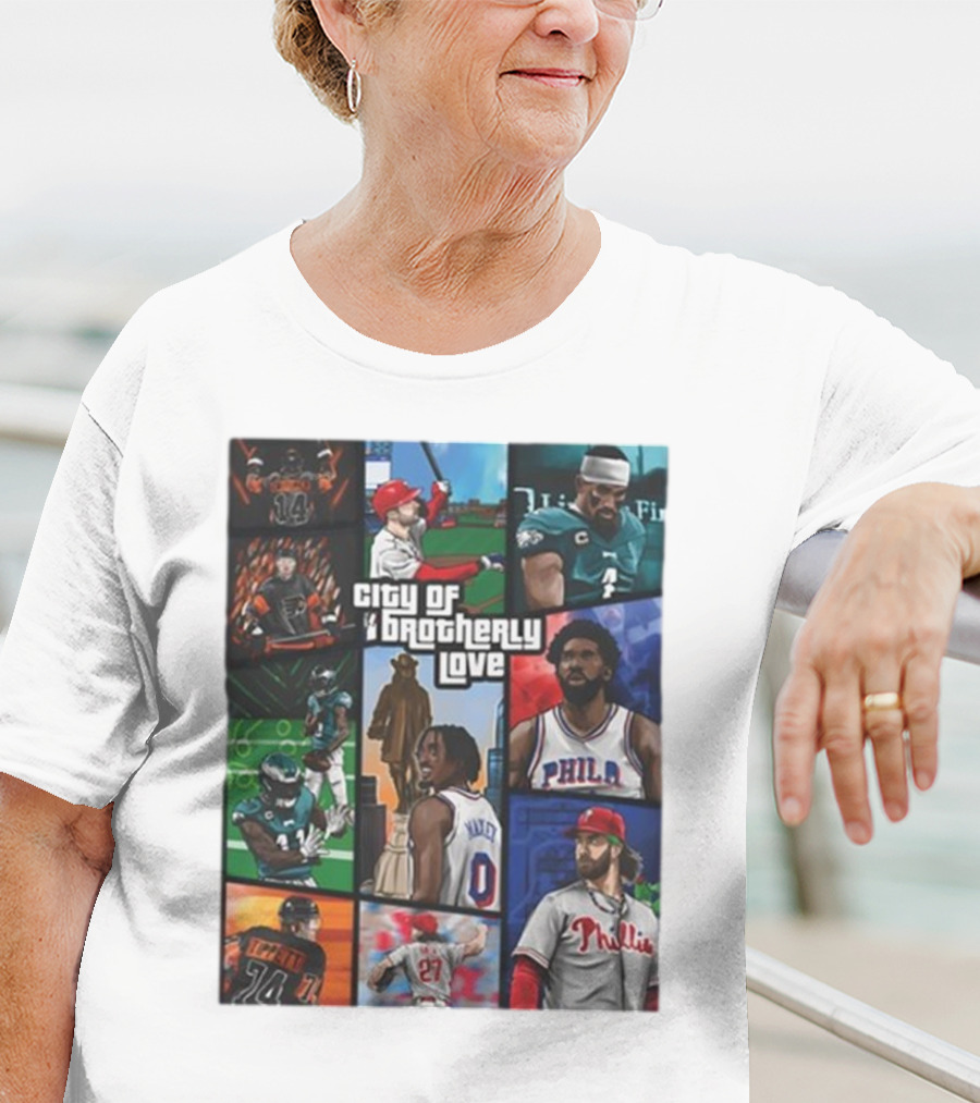 Saramart Gta X Philly Eagles Sixers Phillies City Of Brotherly Love T-Shirt
