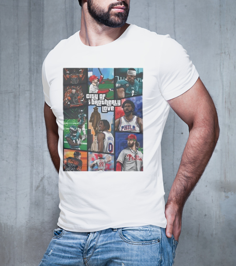 Saramart Gta X Philly Eagles Sixers Phillies City Of Brotherly Love T-Shirt