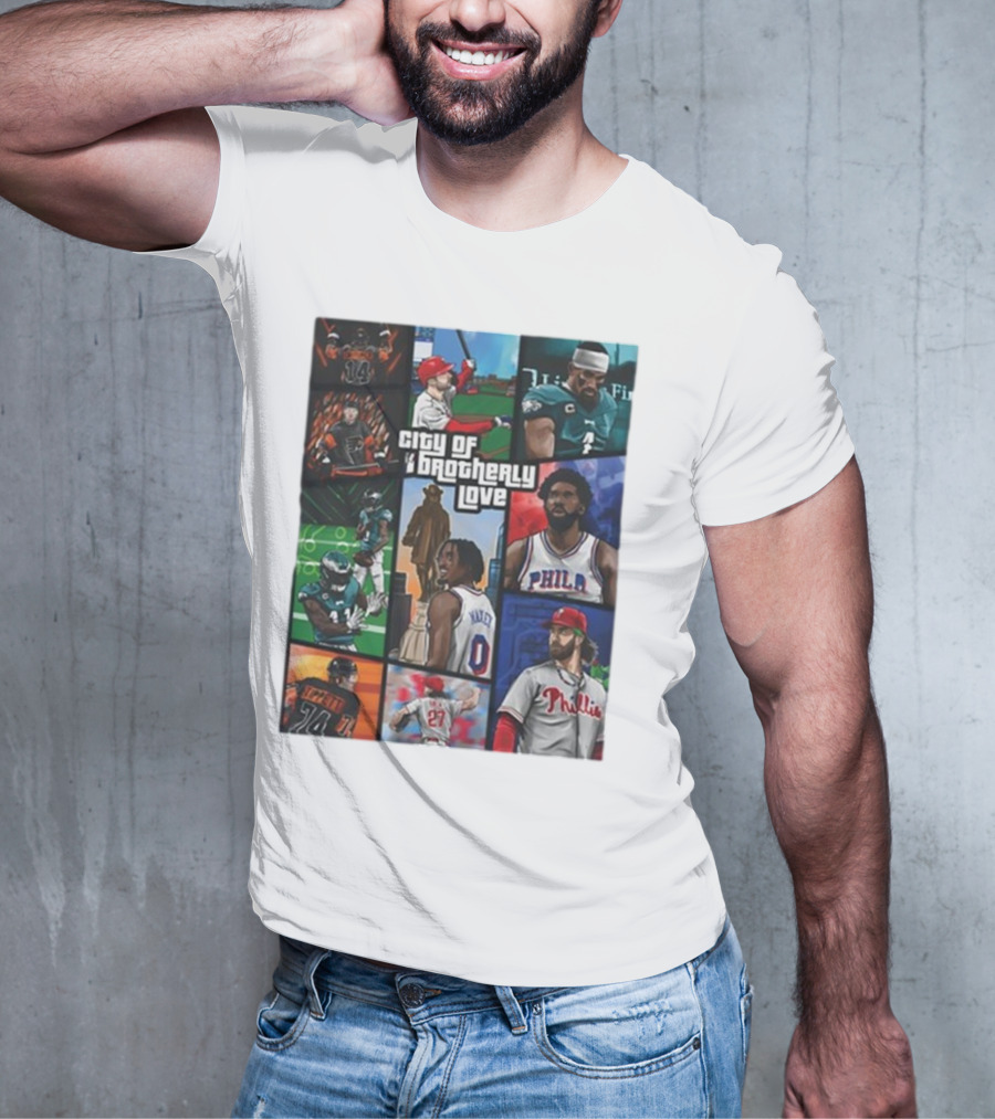 Saramart Gta X Philly Eagles Sixers Phillies City Of Brotherly Love T-Shirt