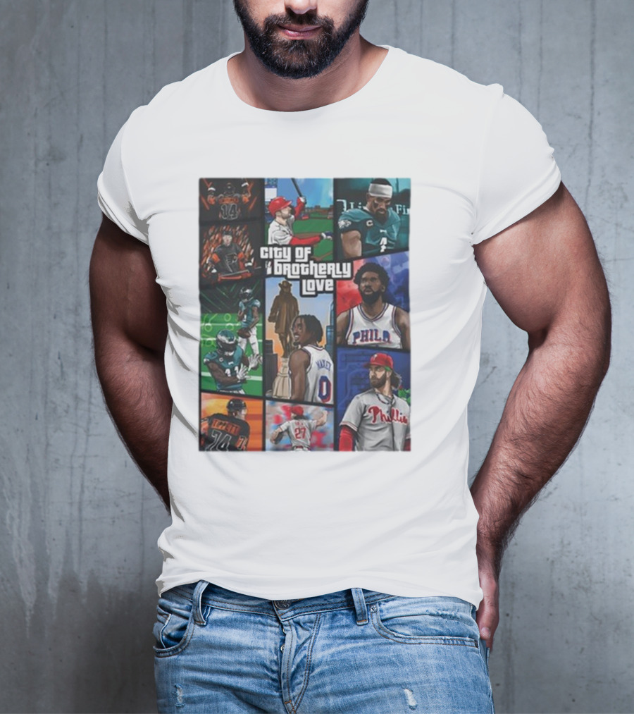 Saramart Gta X Philly Eagles Sixers Phillies City Of Brotherly Love T-Shirt