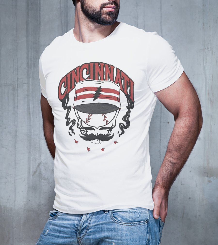 Cincinnati Reds Grateful Dead Skull Collaboration T-Shirt