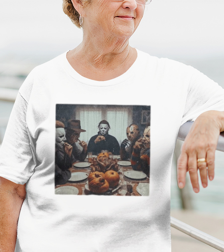 Halloween Characters Dinner Horror Icons Gathering T-Shirt