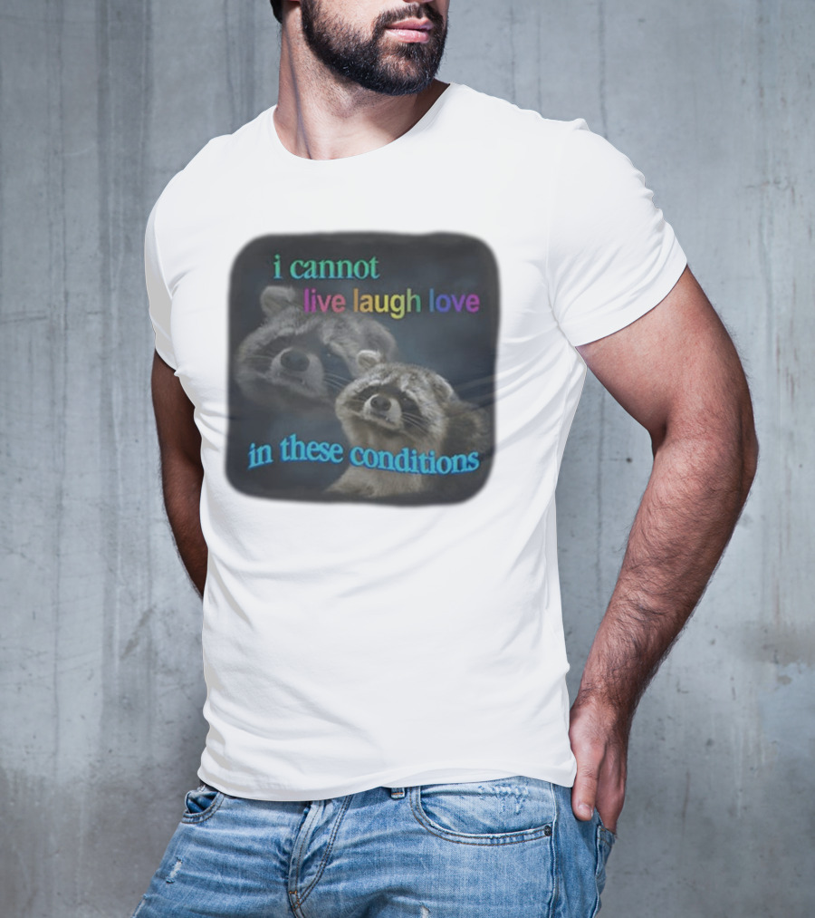 I Cannot Live Laugh Love In These Conditions Raccoon Duo Reality Check T-Shirt